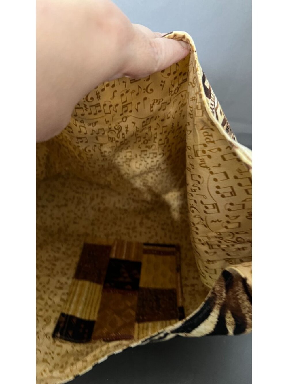Animal Print Shoulder Bag With Music Note Lining & Patch Pocket Handmade Boho Ch - Picture 4 of 4